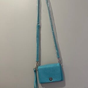 Charlie Light Blue Shoulder Bag Adjustable Strap Wristlet Zipper Silver Hardware